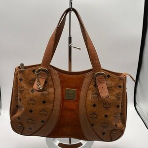 MCM Brown Leather Logo Shoulder Bag